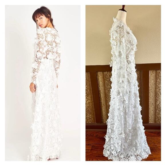 LoveShackFancy Bridal Sylvester Lace Guipure Plunge V Wedding Gown Size 14 NWT - Picture 4 of 14